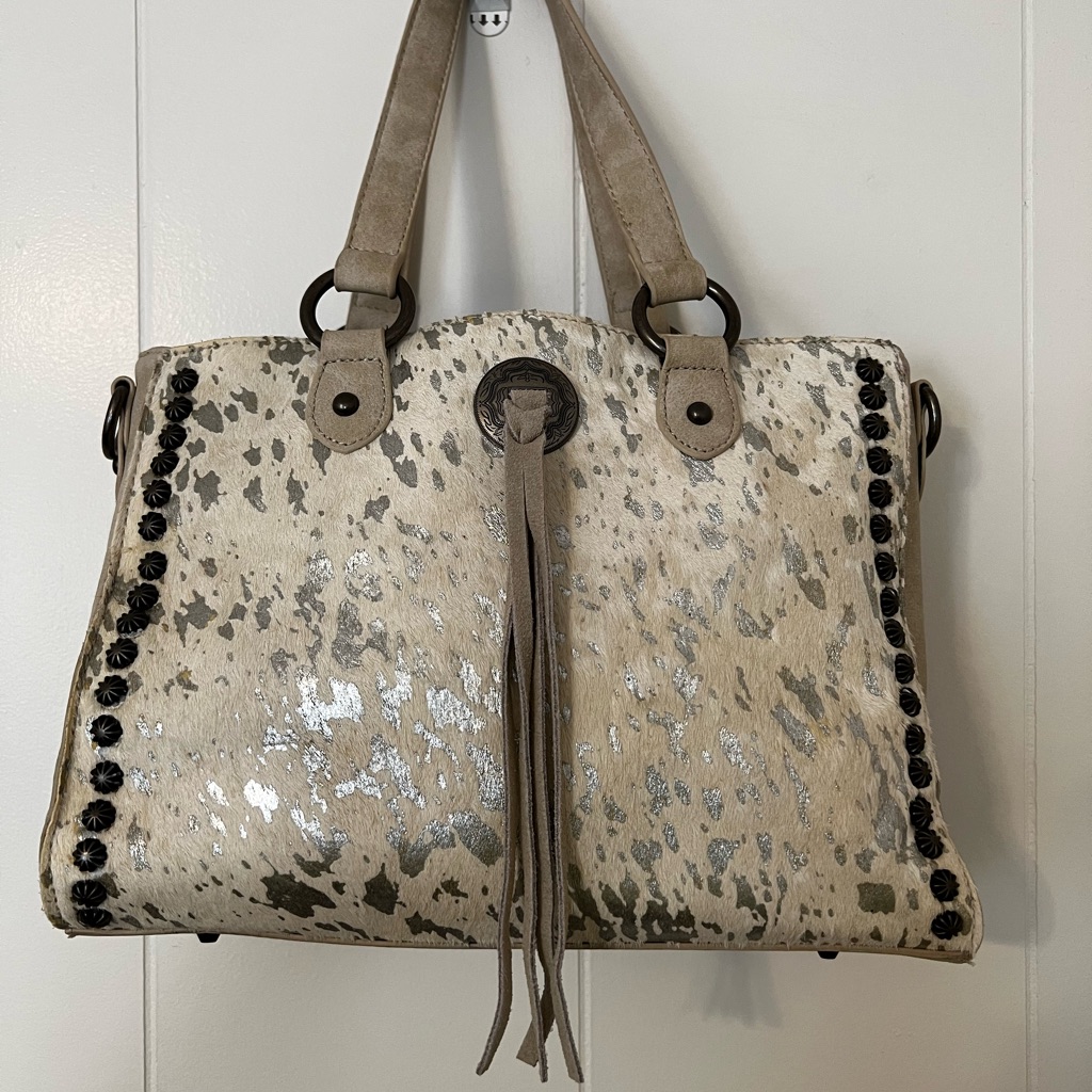 Shyanne Western Bradded Hair On Silver Foil Women's Bag With Long Shoulder Strap